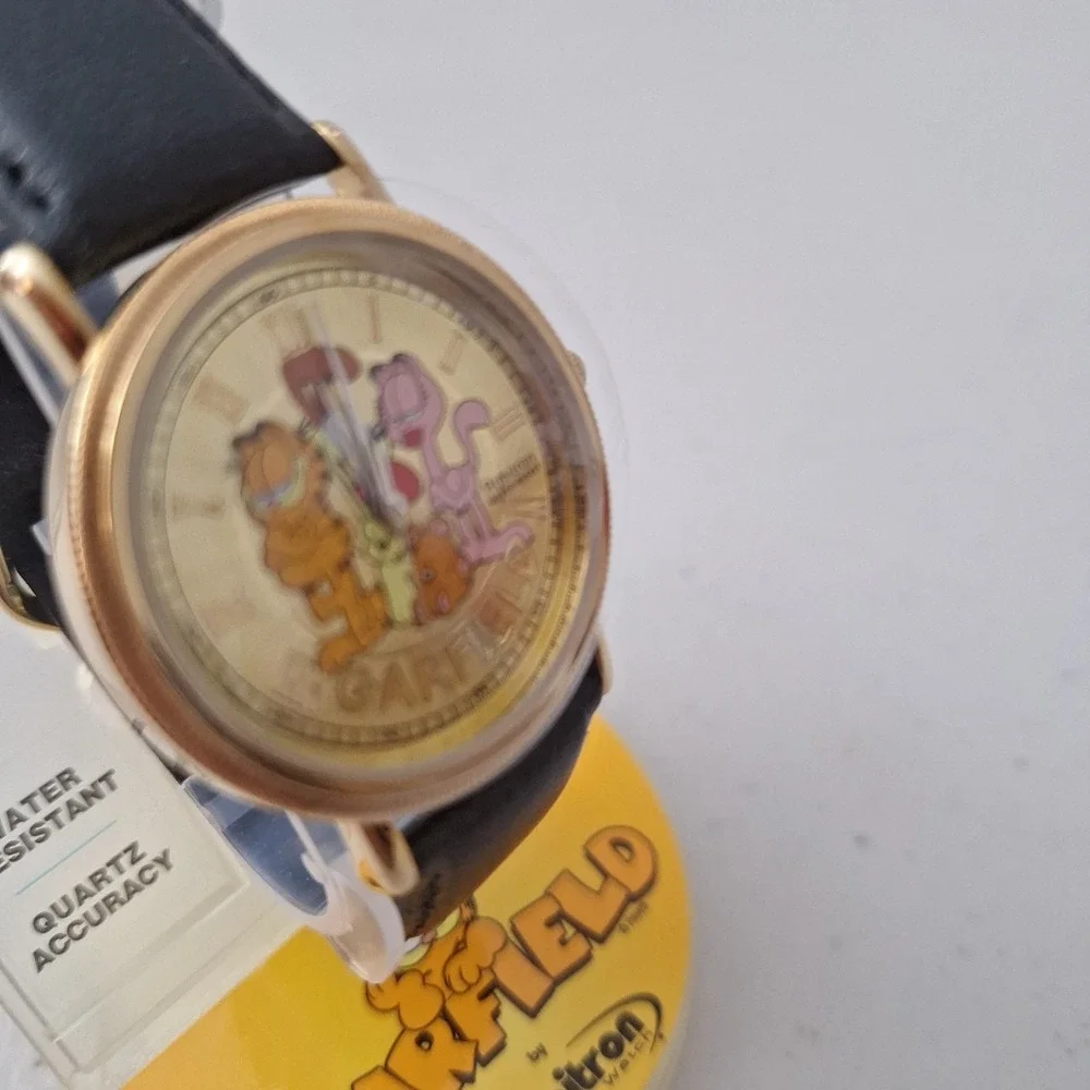 *RARE* NEW Vtg Garfield Armitron Watch Leather Gold Tone Quartz Water Resistant